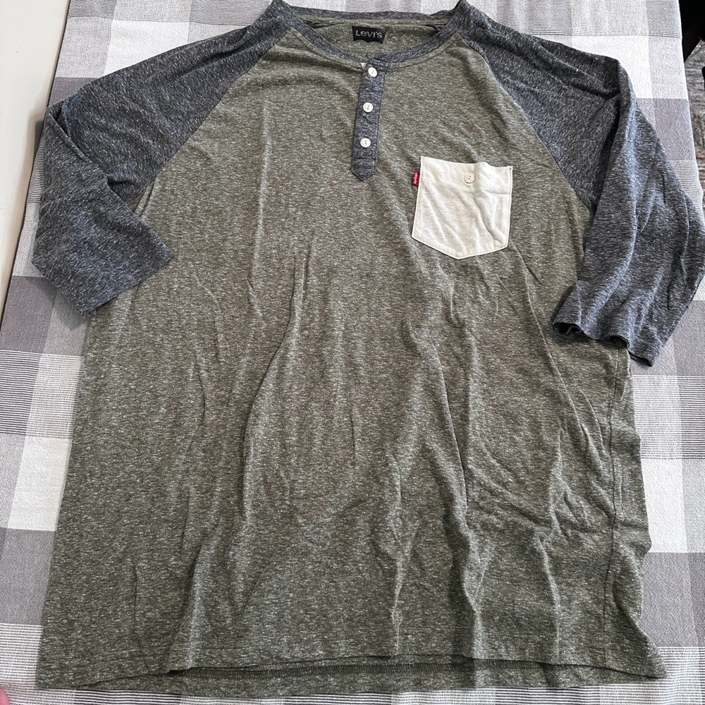 Levis Raglan Men’s Marble Henley Shirt XL Pocket 3/4 Sleeves Marble Olive